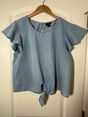 Style House women’s Light Blue Tie-Front Flutter Sleeve Blouse #141